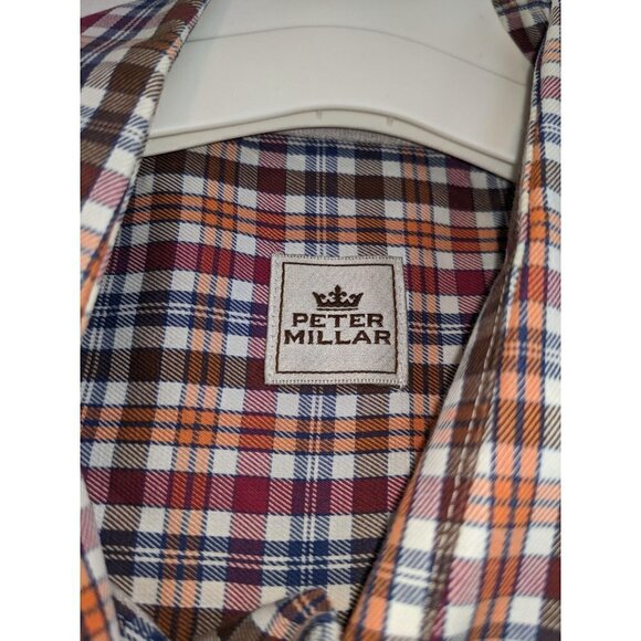 Peter Millar Cotton Long Sleeve Button Down Plaid Mens Shirt Red Brown Orange L - Picture 4 of 8
